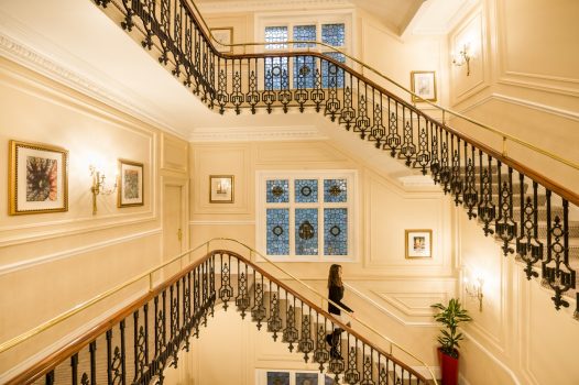 The grand staircase at The Baileys Hotel